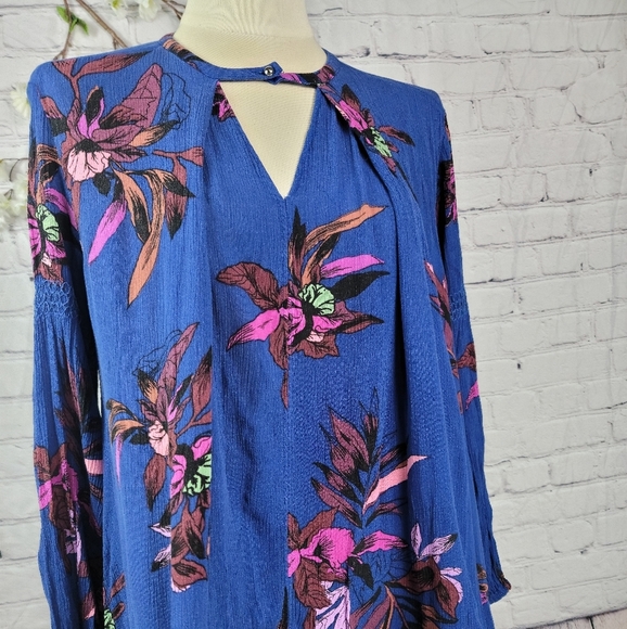 FREE PEOPLE ELECTRIC ORCHARD BLUE BOHEMIAN VIBES LONG SLEEVE MINI TUNIC DRESS - Picture 8 of 16